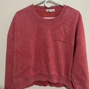 Vintage Wash Heart Patch Sweatshirt - Red-Pink
